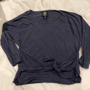 Front tie gray-blue blouse three-quarter sleeve